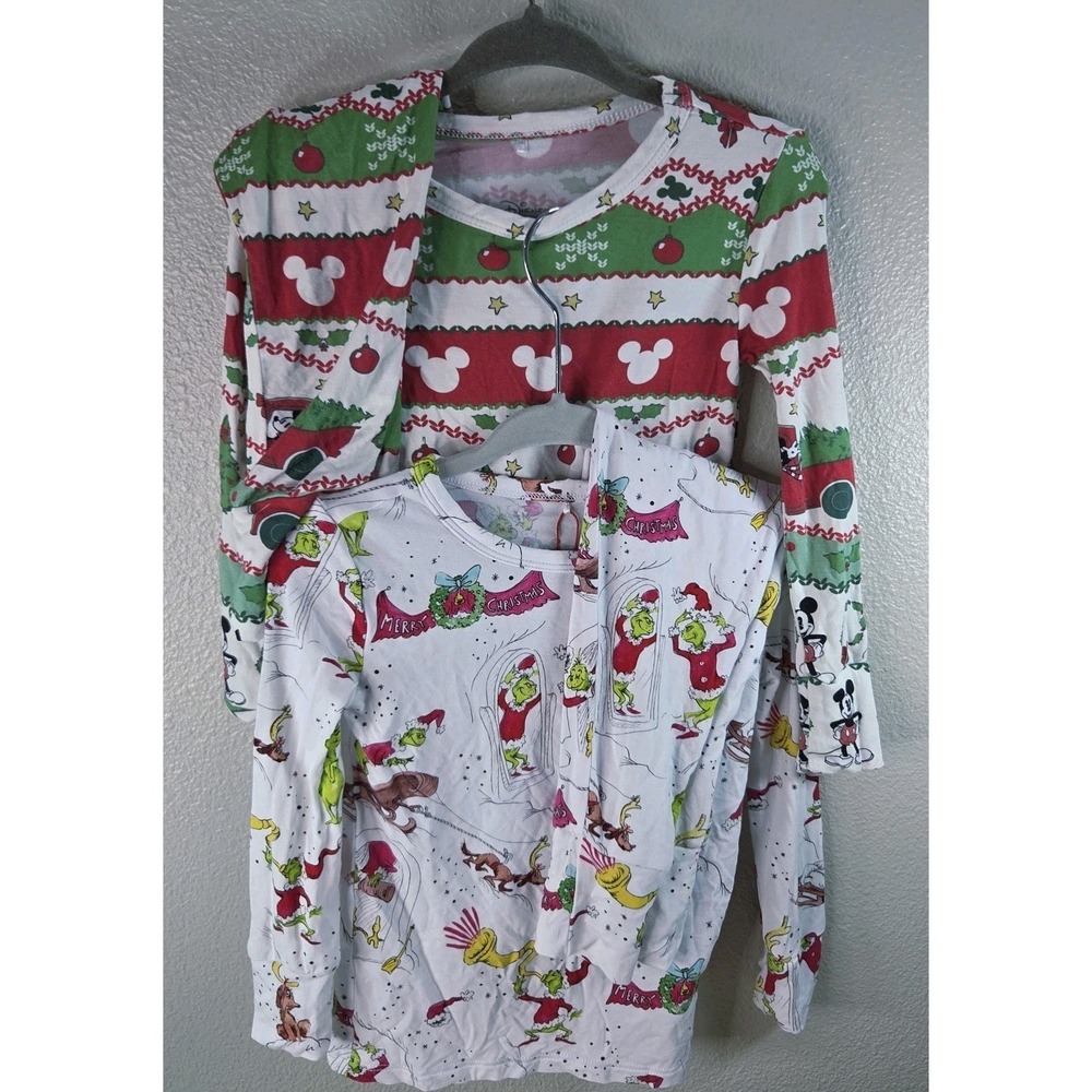 Posh Peanut Disney Christmas Pajama Bundle 2T Mickey + Grinch Bamboo 2 Sets